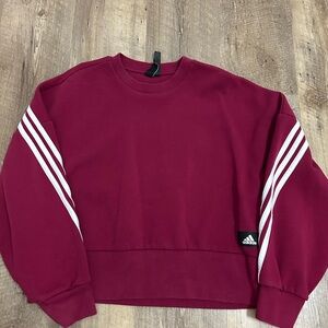 Adidas Women's Cropped Burgundy Sweatshirt with White Stripes